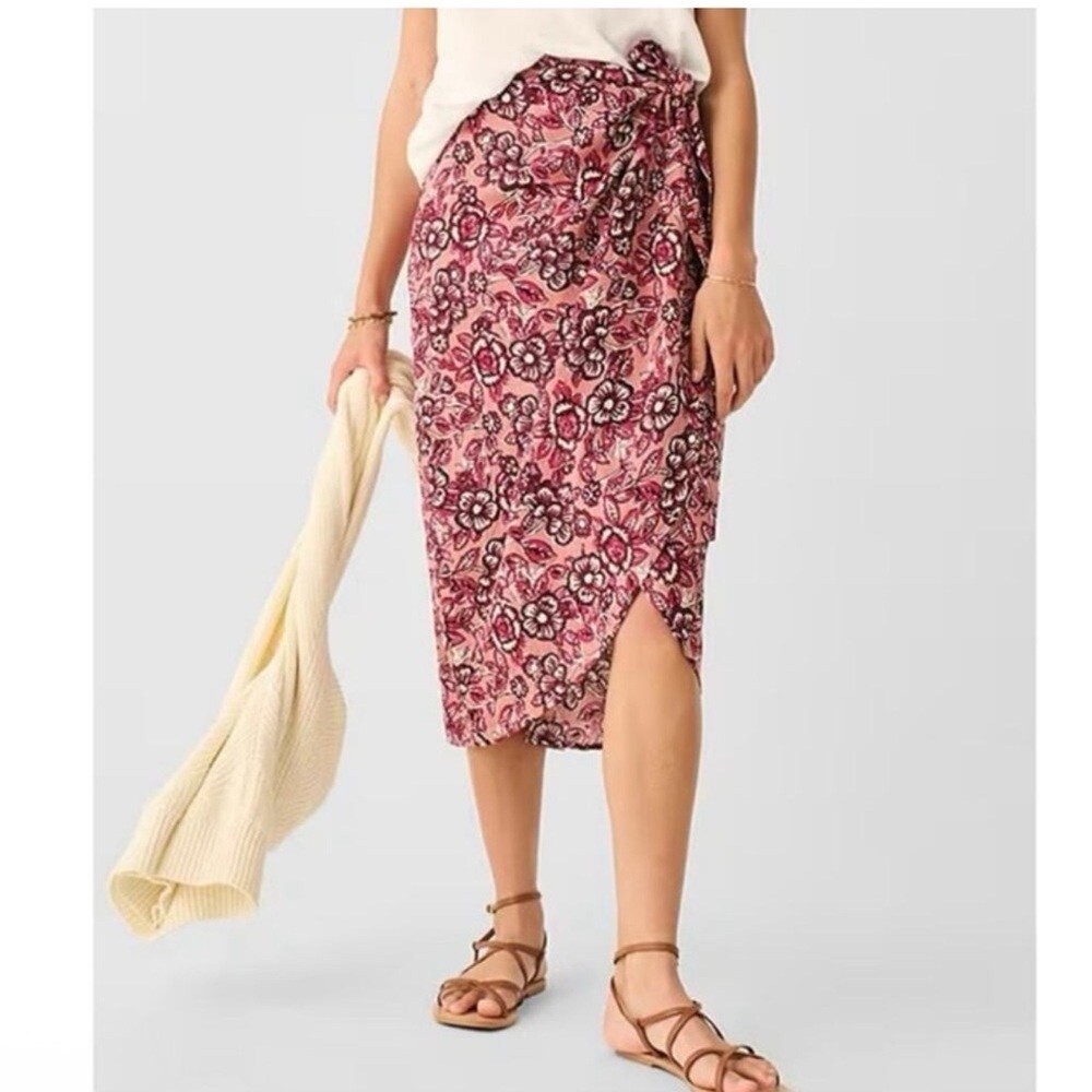 NWOT Faherty Pacifica Linen Wrap Skirt in Rose Desert Bloom Midi Length Floral